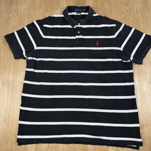 Polo Ralph Lauren Polo Shirt Mens XL Black White Striped Short Sleeve Classic